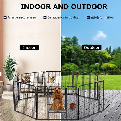 BestPet Dog Playpen Indoor 32 inch 8 Panels Metal Dog Pen Pet Dog Fence Outdoor Exercise Pen with Doors,Pet Puppy Playpen for RV Camping Yard, Black