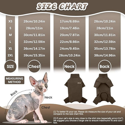 ROZKITCH Hairless Cat Shirt, Turtleneck Sweater for Cat, Sphynx Cats Shirt Hairless Sweaters with Sleeves, Warm and Soft Kitten Pullover Fleece Winter Pajamas Jumpsuit for Puppy Cats Coffee S