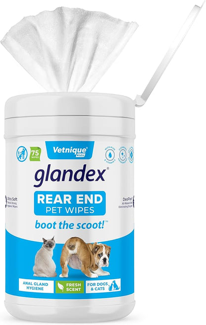 Vetnique Glandex Dog Wipes for Pets Cleansing & Deodorizing Anal Gland Hygienic Dog & Cat Wipes with Vitamin E, Skin Conditioners and Aloe (75ct)