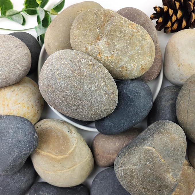 YISZM 40lbs Natural River Rocks, 3"-4" Premium Pebbles for Garden and Landscape Design, Hand-Picked Smooth Stones for Fish Tank, Flower Pots, Indoor Water Fountains, Pathways, Backyard