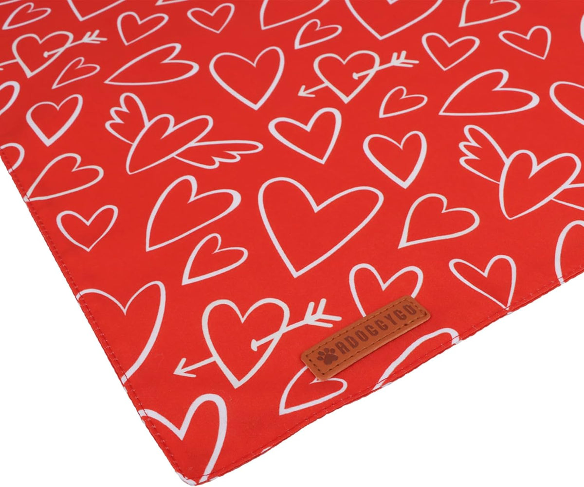 ADOGGYGO Valentine Dog Bandanas, Red Pink Heart Pet Scarf, Multi Size Offered, White Red Valentine Bandana for Large and Extra Large Dogs (X-Large)