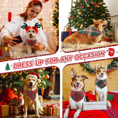 Vivifying Dog Christmas Bandana with Tassels Edges, 2 Pack Classic Plaid Triangle Dog Apparel & Accessories, Funny Holiday Pet Scarf Costume for Photo Prop, and Party Decor (Large, Red&Green)