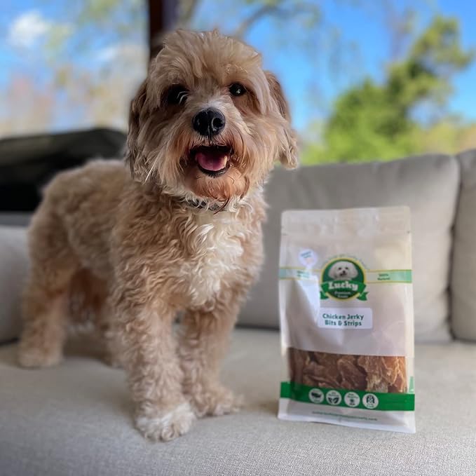 Lucky Premium Treats Chicken Jerky Bits and Strips All Natural, Dehydrated Chicken Breast (7 oz)