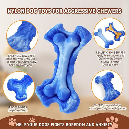 Magicorange Tough Dog Toys, Chew Toys for Aggressive Chewers, Dog Bone Toy Nylon Almost Indestructible Dogs Toy for Teeth Cleaning and Training (Blue)