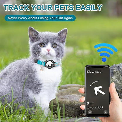 Airtag Cat Collar, Reflective Cat Collar with Apple Air Tag Holder, Breakaway GPS Tracker Pet Collar with Bell for Cat Kitten, Airtag Not Included, Blue, XS(7-9 Inch)