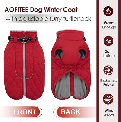 AOFITEE Winter Jacket for Extra Large Dogs, Warm Turtleneck Dog Coat with Back Zipper, Waterproof Dog Puffer Coat for Large Dogs,Winter Jacket Warm Snowsuit for Border Collie, Golden Retriever