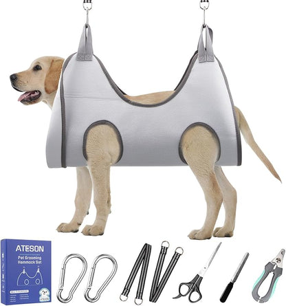 Pet Grooming Hammock Harness for XL Large Dogs Nail Trimming, Dog Sling for Cutting Nails, Dog Hanging Holder Hanger with Nail Clippers, Nail File, Scissors