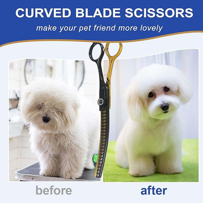 7" Curved Thinner Dog Scissor, Curved Chunker Scissors, 21 Teeth, 40% Thinning Rate, Professional Pet Shear for Groomer, Ergonomic Dog Grooming Scissor, Dogs Shear for Grooming