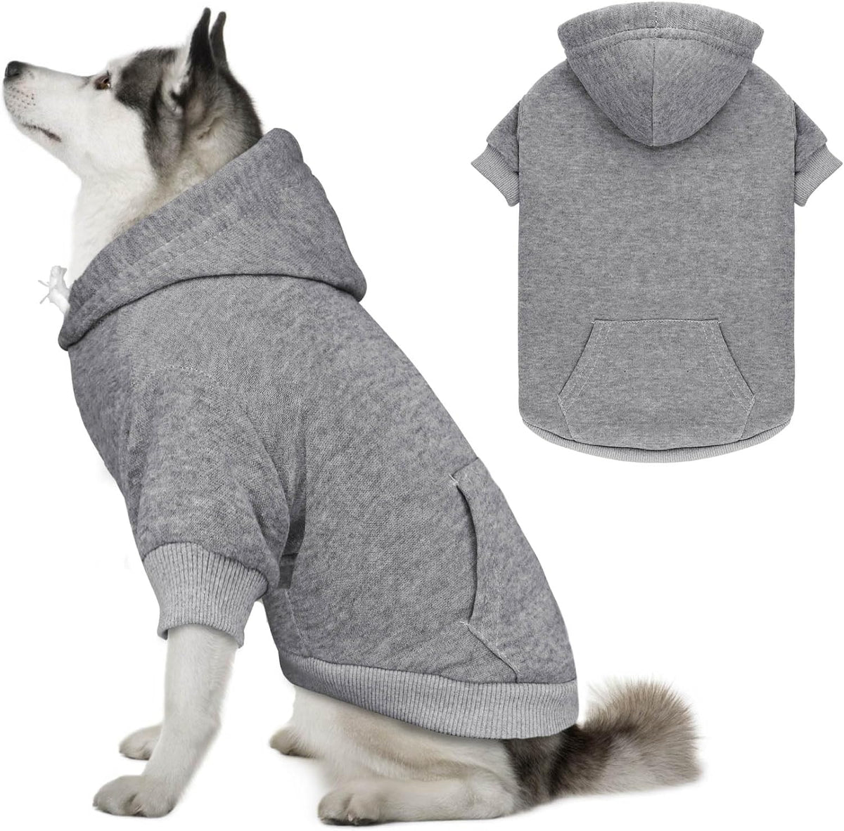Dog Sweaters for Large Dogs Dog Hoodie Dog Sweater Solid Soft Brushed Fleece Dog Clothes Dog Hoodie Sweatshirt with Pocket(Grey-XL)