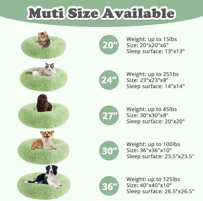 JOLLYVOGUE Dog & Cat Bed, Calming Anti-Anxiety Pet Bed for Small Dogs, Fluffy Donut Cushion for Small and Medium Pets (23")