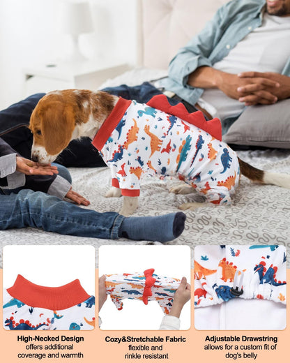 CuteBone Dinosaur Costume Dog Pajamas, Stretchy Spandex Crystal Velvet Sleepwear Coat for Small Dogs, Soft & Warm Pet Outfit Clothes for Cold Weather, Cozy Pullover Design COSP02L