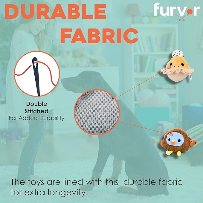 Flourish Pets 2 in 1 Multi-Layer Chew Toy for Active Dogs | Non-Toxic BPA Free Double Stitched Soft Fabric Exterior Dog Toys | Long-Lasting Dog Plush Toys – Turkey + Pumpkin (4”)