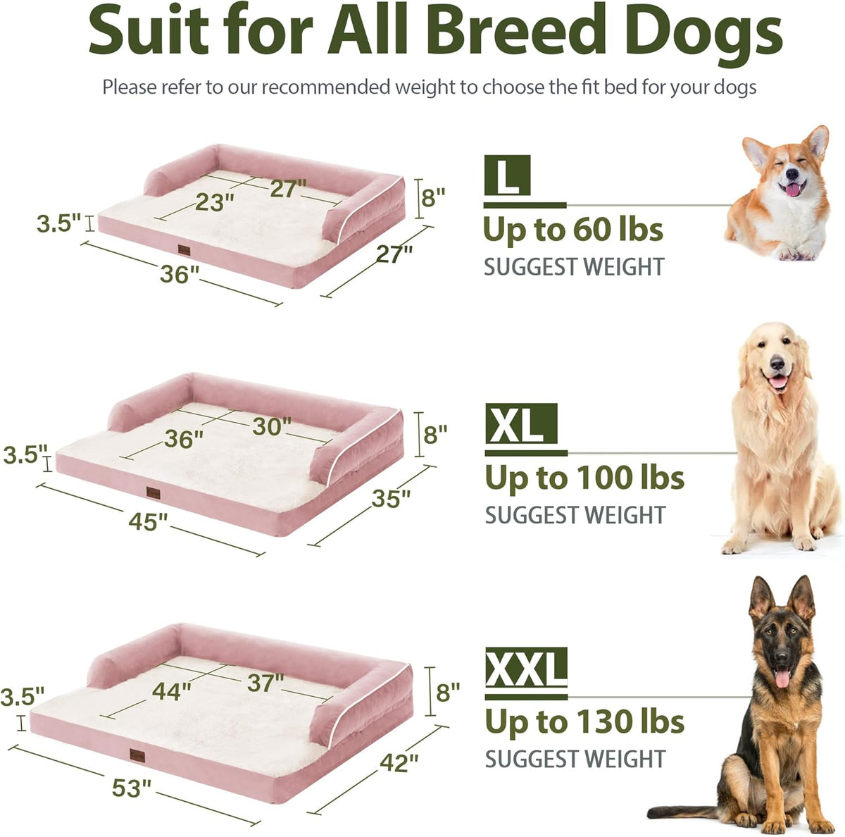 XXL Dog Bed with Bolsters, Orthopedic Dog Beds for Extra Large Dogs, Waterproof Dogs Beds XLarge with Removable Washable Cover, Nonskid Bottom (XX-Large,Pink)
