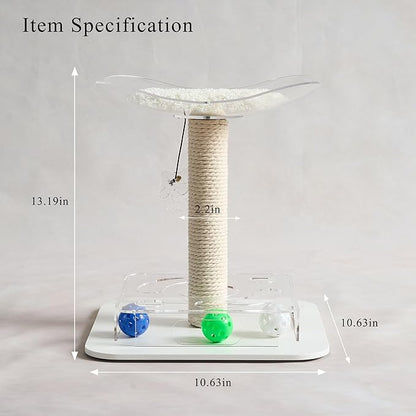 Modern 3-in-1 Interactive Cat Toy with Puzzle Box, Cat Bed/Perch & Scratching Posts, Colorful Jingle Balls, Dangling Accent, Puzzle Toys for Indoor Cats, Acrylic, White