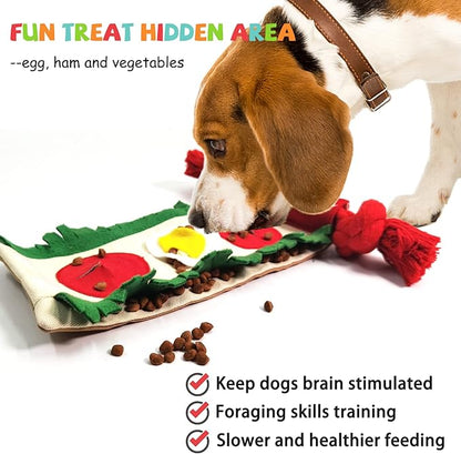 Dog Puzzle Snuffle Mat Toys, Squeaky Enrichment Rope Crinkle Treat Dispensing Tug Toy for Small Medium Large Dog, Boredom and Mental Stimulation Toy, Burrito
