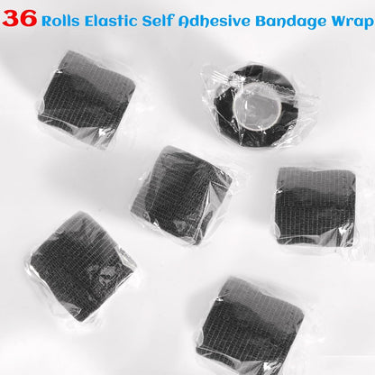 36 Rolls Elastic Self Adhesive Bandage Wrap 2 Inch, Breathable Non Woven Cohesive Bandage, Vet Wrap for Dogs, Ankle Sprains Swelling Medical First Aid Tape, Sports Athletic Tape Black