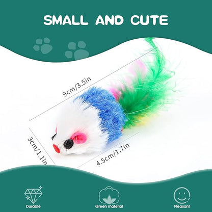 FYNIGO Cat Mouse Toys 17 Value Pack - Catnip Interactive Mice Toys with Feather Tails for Indoor Cats & Kittens - Realistic Plush Hunting Rattle Toys Set