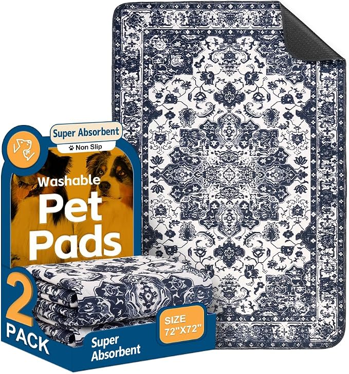 Washable Pee Pads for Dogs, 2 Pack Reusable Puppy Training Pads 72"x72" Super Absorbent Waterproof Dog Training Pads, Non-Slip Potty Pads, Whelping Pads Litter Mat Navy Blue