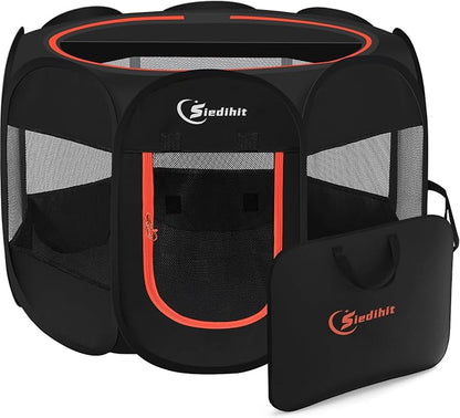 Siedihit Black Dog Cat Playpen, Puppy Pet Playpen Indoor for Small Dog | Crate Tent Cage Outdoor, Portable Pop Up Dogs Enclosure Kennel with Carrying Case for Dogs/Cats/Rabbits
