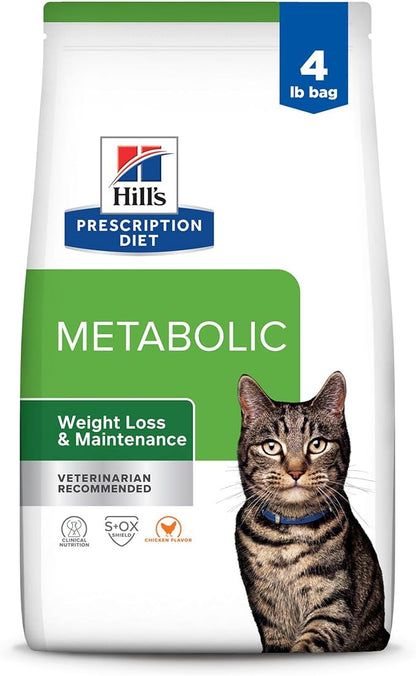 Hill's Prescription Diet Metabolic Weight Management Chicken Flavor Dry Cat Food, Veterinary Diet, 4 lb. Bag