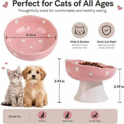 Pink Mushroom Cat Bowl, Elevated Ceramic Feeding Bowl | Elevated, Ceramic, Tilted Design, Whisker-Friendly, Dishwasher Safe, cute