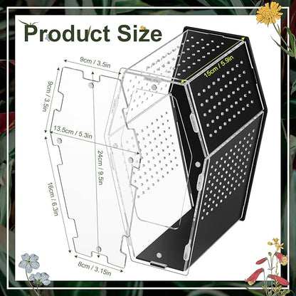 Yalikop Acrylic Jumping Spider Habitat Versatile Reptile Enclosure Transparent Insect Terrarium Habitat for Spiders, Tarantula, Gecko, Chameleon, Beetle, Mantis, and Hermit Crab(Black and Clear,L)
