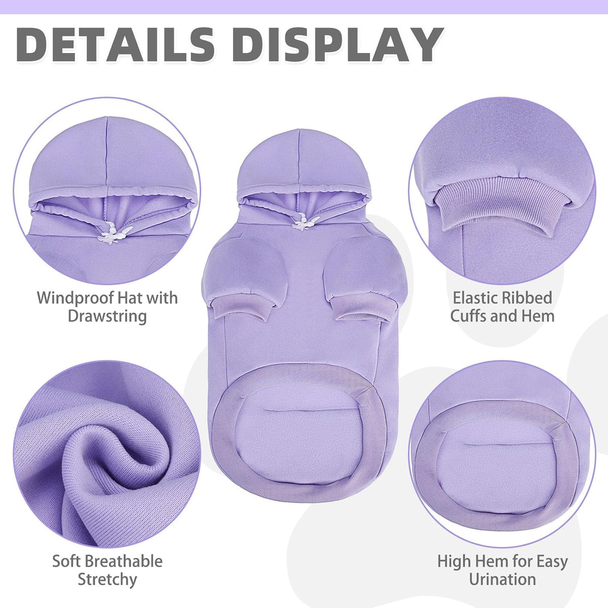 KOOLTAIL Basic Dog Hoodie - Soft & Warm Dog Hoodie Sweater with Leash Hole and Pocket, Pet Winter Coat, Cold Weather Clothes Sweatshirt for Small Medium Large Dogs Puppy Cat Boys Girls Lavender XXL