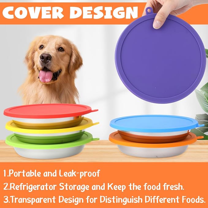 Patelai Stainless Steel Dog Bowls with Silicone Lids for 1.9 Cups Portable Food and Water Dishes for Pets Sealable Containers for 6.3" for Cats & Small Dogs(12 Pcs,Red,Blue,Green,Purple)