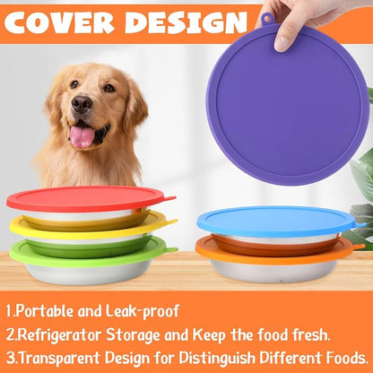 Patelai Stainless Steel Dog Bowls with Silicone Lids for 1.9 Cups Portable Food and Water Dishes for Pets Sealable Containers for 6.3" for Cats & Small Dogs(12 Pcs,Red,Blue,Green,Purple)