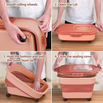 Dog Food Storage Container, 5-20Lbs Collapsible Pet Food Storage Containers with Rolling Wheel Airtight Locking Lid, Dry Food Storage Bin with Cup and Scoop,Suitable for Pet Food, Rice, Flour