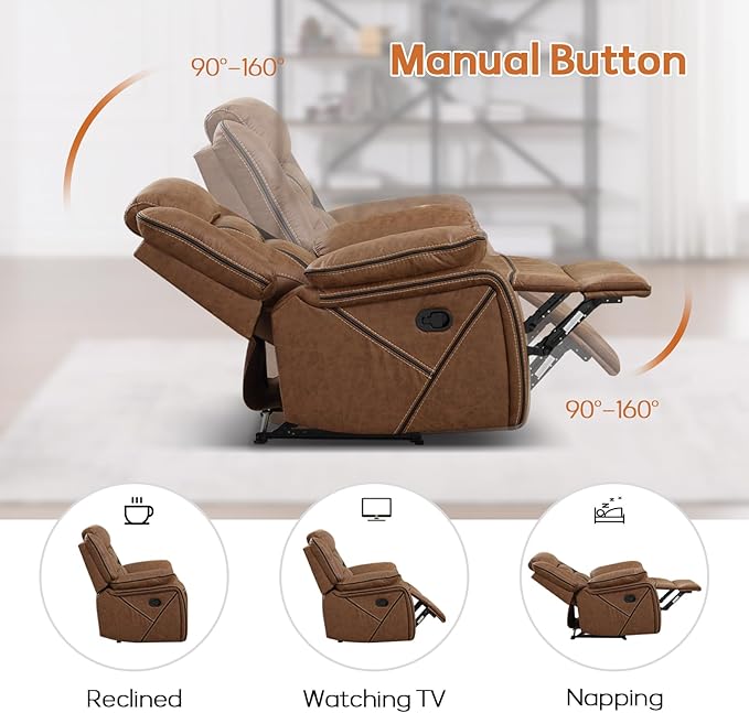 EBELLO Faux Leather Recliner Sofa Furniture Set for Living Room, Recliner Chair, Manual Loveseat, 3 Seat Recliniing Sofa Couch Set for Meeting Room, Brown