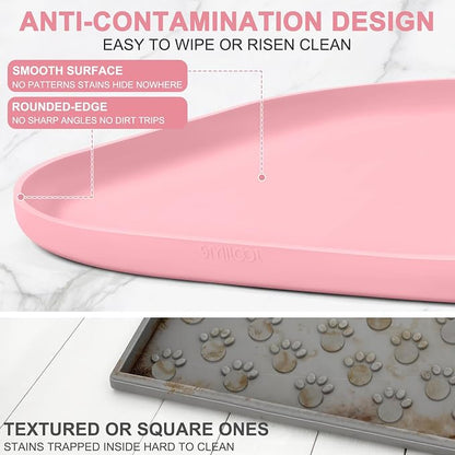 SMILOOL Waterproof Silicone Pet Food Mat with Raised Edge for Dog & Cat | 19" x 12" Non-Slip Pet Feeding Mats with Lip for Food & Water Bowl, Food Grade, Easy Cleaning, Sakura Pink