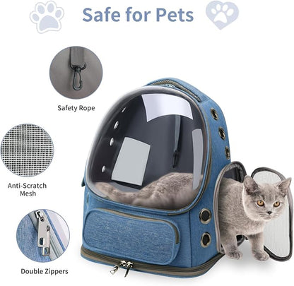 Cat Backpack Carrier for Cats and Small Dogs, Breathable Cat Bubble Backpack, Airline Approved Pet Travel Carrier for Hiking Camping Outdoor(Blue)