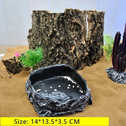 OMEM Reptile Natural Bowl Food and Water Dish Resin Made (Black)