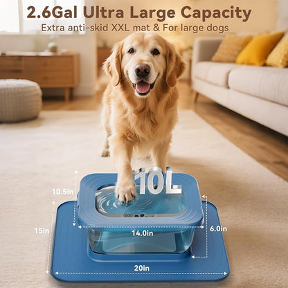 10L No Spill Dog Water Bowl Stainless Steel for Messy Drinkers | Large Capacity Slobber Stopper, Slow Drinking Anti Splash Design, XXL Silicone Mat, For Large Dogs & Multi-pet Homes, Blue
