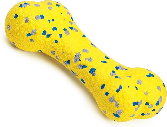 7.28" Indestructible Large Bone Balls for Aggressive Chewers Durable Stick Bouncy Interactive Chew Toy for Dogs Fetch Game Lightweight Floating Outdoor Training, Yellow
