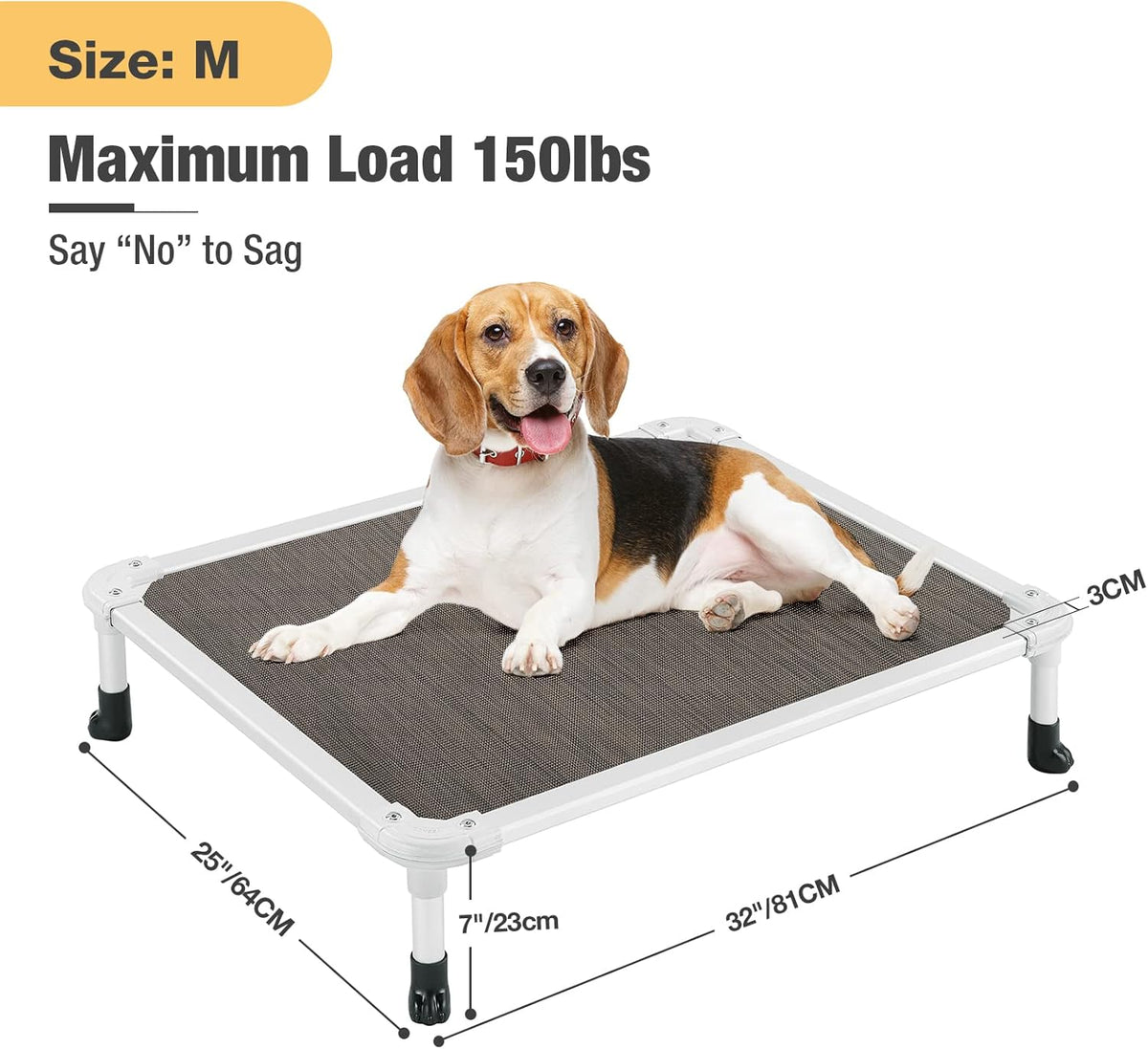 Veehoo Chew Proof Elevated Dog Bed - Cooling Raised Pet Cot - Silver Aluminum Frame and Durable Textilene Mesh Fabric, Unique Designed No-Slip Feet for Indoor or Outdoor Use, Brown, Medium, CWC2003