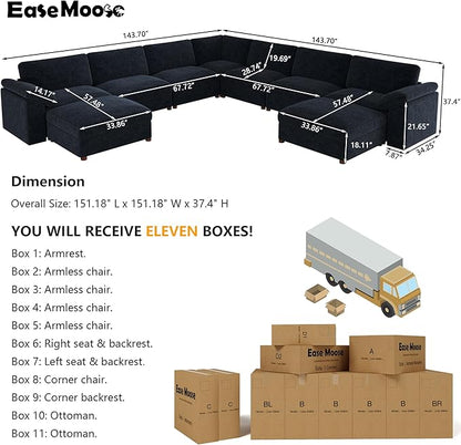 EASE MOOSE Oversized Modular Sectional Sofa with Ottoman, Modern Luxury Wide Deep Modular Couch, U Shaped Couch for Big Spaces Living Room,Blue