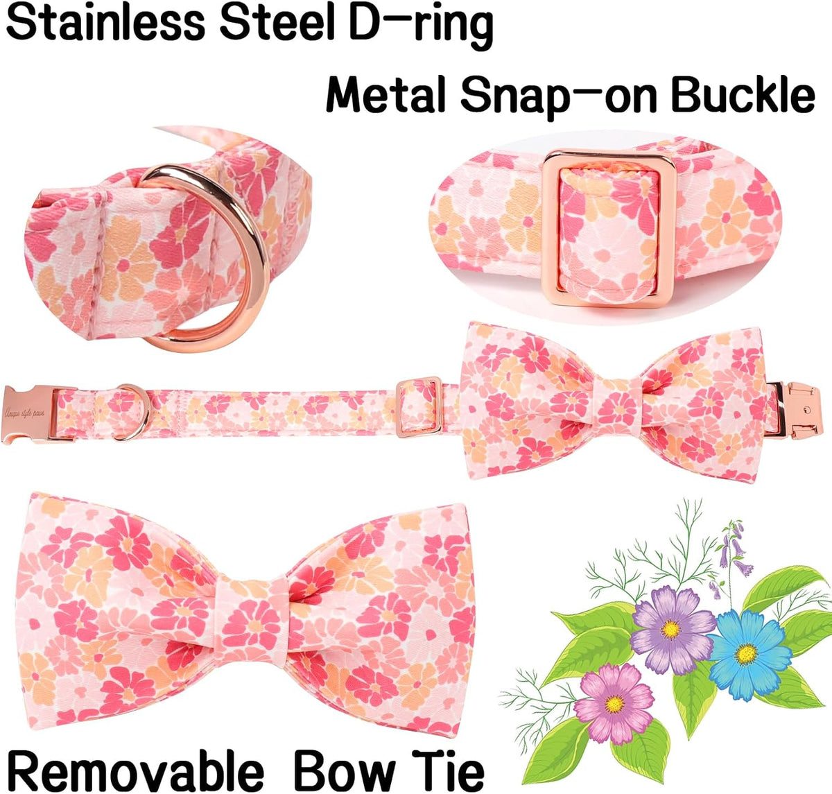 Unique style paws Cartoon Dog Collar with Bow Spring Summer Puppy Collar with Flower for Small Medium Large Boys Girls Dogs