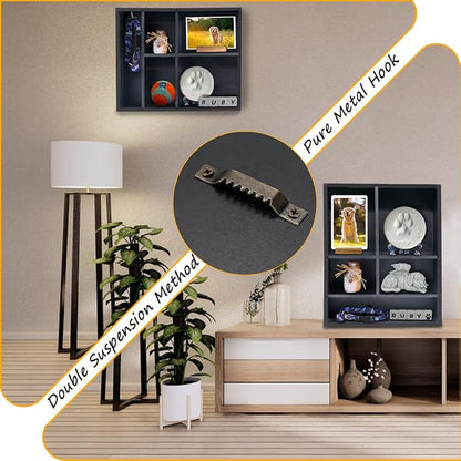 11*14" Solid Wood Pet Memorial Shadow Box Frame with Shelves | Deep Pet Memory Box Display Case for Dogs or Cats Urn Ashes Paw Print Keepsake for as Loss Remembrance Sympathy Gift- Black