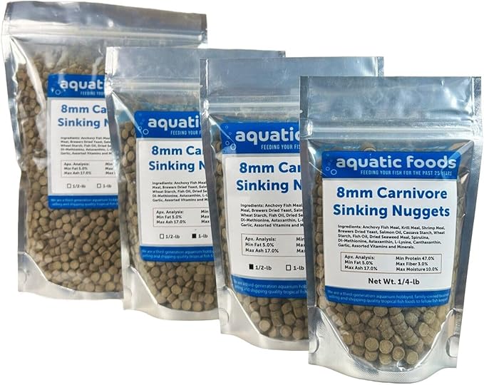 Aquatic Foods Inc. 8mm - 5/16" Carnivore Sinking Pellets for Carnivore Cichlids, Catfish, Monster Fish, Bottom Fish, All Large Fish, Also Koi & Pond Fish. - WL…1-lb Foil Pouch Bag