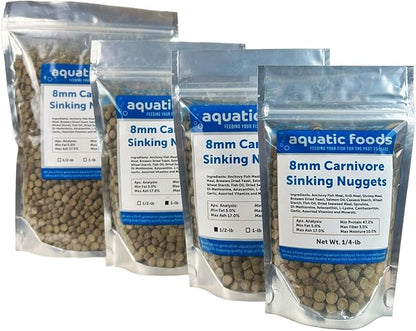 Aquatic Foods Inc. 8mm - 5/16" Carnivore Sinking Pellets for Carnivore Cichlids, Catfish, Monster Fish, Bottom Fish, All Large Fish, Also Koi & Pond Fish. - WL…1-lb Foil Pouch Bag