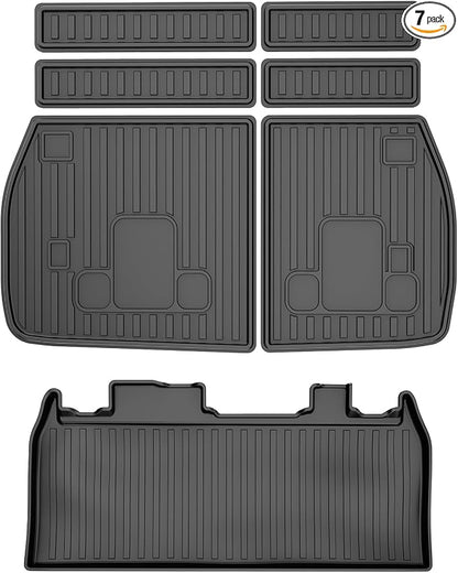 7PCS Cargo Mat for Kia Carnival 2022-2026 / Carnival Hybrid 2025 2026 Cargo Liner with Backrest Mat TPE All Weather Trunk Mat 3rd Row Back Seat Cover Protector 2025 Carnival Accessories