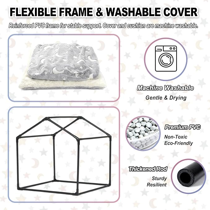 Indoor Dog House, Soft Warm Glow Dog Cave for Small & Medium Dogs | Warm Plush Dog Cave Bed with Sturdy Frame, Machine Washable, Non-slip, for Indoor Dogs and Cats