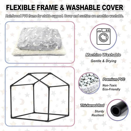 Indoor Dog House, Soft Warm Glow Dog Cave for Cat & Small Dogs | Warm Plush Dog Cave Bed with Sturdy Frame, Machine Washable, Non-slip, for Indoor Dogs and Cats