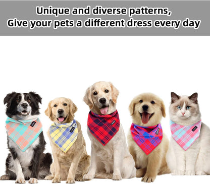 Spring Dog Bandana Large-Dog Scarf Vibrant Color Orange Green Plaid Printing Adjustable Bib Handkerchief Accessories for Medium Large Dogs (L)