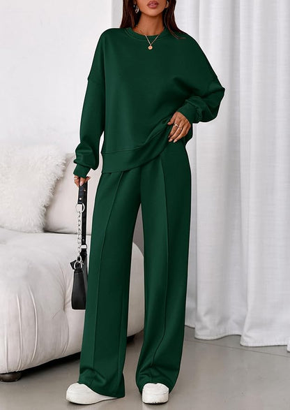 PRETTYGARDEN 2 Piece Sets For Women Fall Trendy Long Sleeve Sweatshirt Wide Leg Pants Loungewear Set Matching Sweatsuit