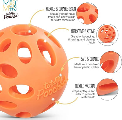 Messy Mutts Totally Pooched Huff'n Puff Ball | 3.1” TPR Puzzle Ball for Dogs | 2-in-1 Durable Interactive Toy and Tooth Cleaner | Orange