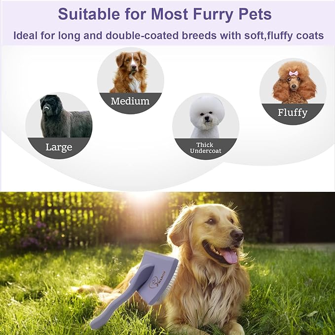 Slicker Ergonomic Wooden-Handle Long-Pin Brush for Poodles, Goldendoodles & Other Long-Haired Dogs (purple)
