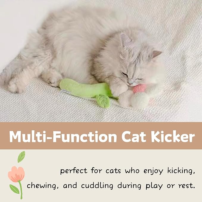 Catnip Refillable Interactive Cat Toy with Crinkle Sound, Flower Kicker Toy for Indoor Cats, Includes 6-Pack Catnip Pouches, Chew, Food Puzzle for Kitten Enrichment